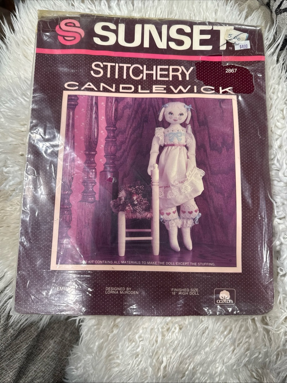 Sunset Stitchery Candlewick Doll Kit - Pink & White Artwork